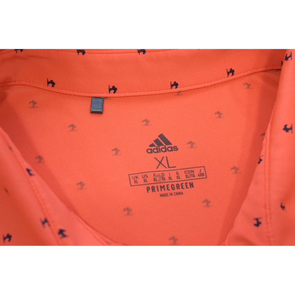 Adidas Golf Polo Men XL Orange Palm Tree Print Primegreen Performance Shirt - Picture 8 of 11